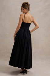 Black Strappy Pleated Maxi Dress With Bows